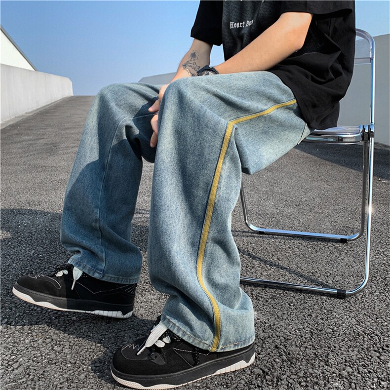 复古男潮牌直筒阔腿牛仔裤男美式宽松百搭长裤N0624-P42,男装牛仔裤,星座308B-1