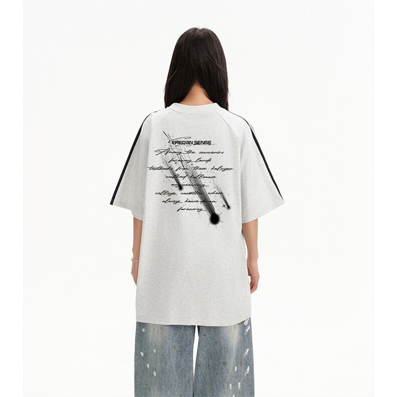 抖音得物高品质二开240克宽松纯棉美式潮牌三条杠织带短袖T恤，男装T恤，电商A486-1