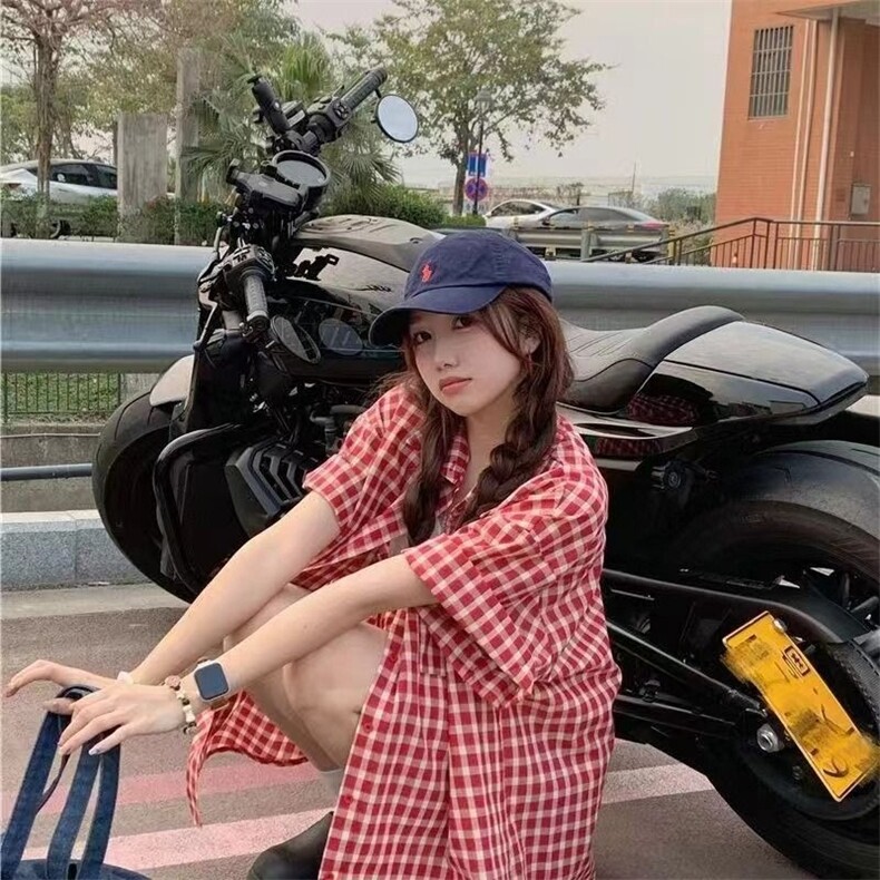 多巴胺红色格子短袖衬衫女夏季2025休闲宽松中长外穿防晒衬衣上衣，男装衬衫，星座1210-1