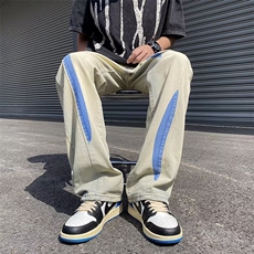 街头宽松黄泥牛仔裤男女做旧水洗撞色分割高街K712P45，男装牛仔裤，星座1116-2