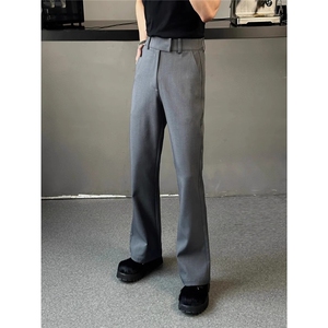 美式冰丝西裤男高端垂坠感长裤子黑色拖地裤设计感微喇叭西装裤潮图片