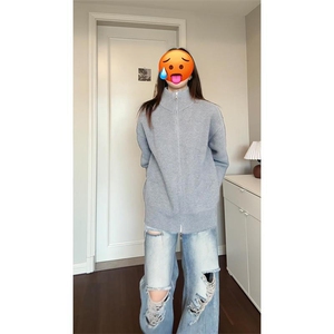 重磅秋冬北极绒双拉链毛衣开衫美式复古休闲慵懒风宽松针织衫外套图片