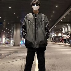 春秋美式蜘蛛刺绣pu皮夹克休闲宽松百搭街头棒球服外套XJK8555，男装夹克，星座208-5