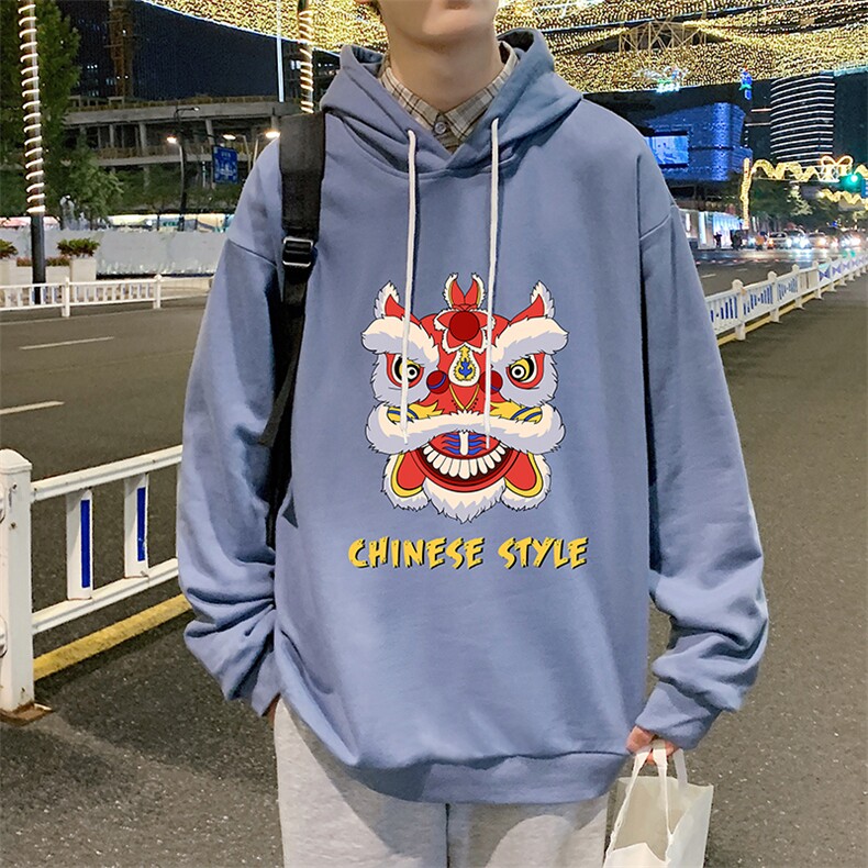 WY2185-P35 加绒款-P40 纯棉连帽卫衣男大码运动帽衫宽松薄外套男图片
