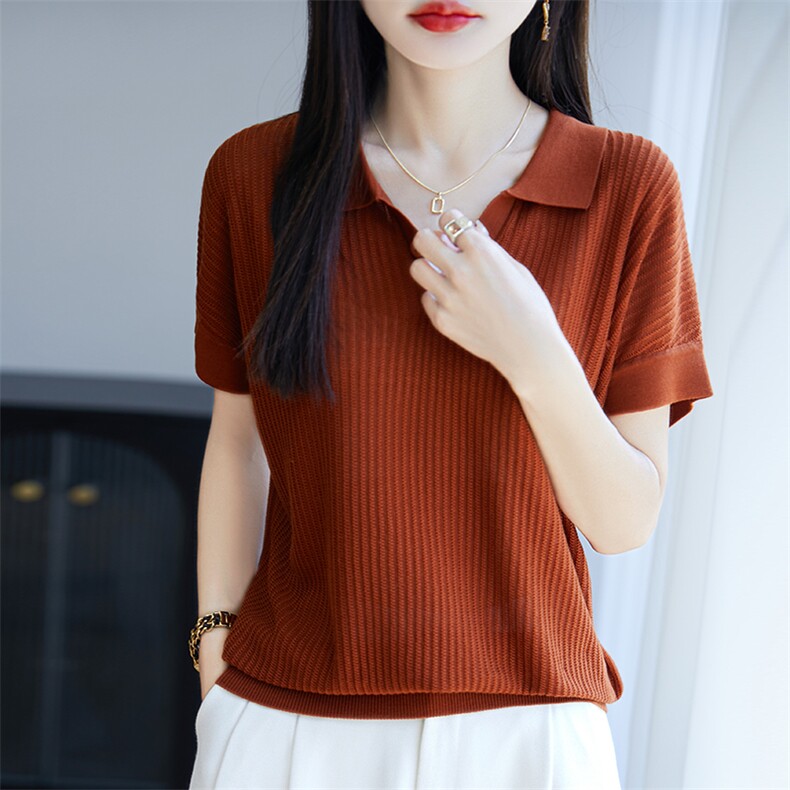 夏季新款时尚气质短袖针织衫女修身显瘦百搭休闲上衣,针织衫/毛衣,郡淞羊绒