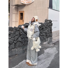 白一珂美式复古拼接钉珠弯刀卫裤女宽松保暖阔腿休闲长裤，男装休闲裤，星座506A