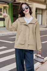 时尚宽松小个子休闲夹克外套女2024春秋新款百搭连帽女士短款风衣，女装短外套，以桐