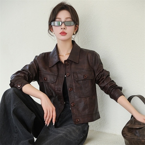 现货欧洲站2024春秋季新款欧货仿绵羊皮皮衣宽松短款夹克外套女图片