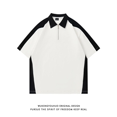 得物300克重磅纯棉宽松撞色打底短袖拉链POLO衫T恤男RH5036-特P40，男装Polo衫，星座610B-1