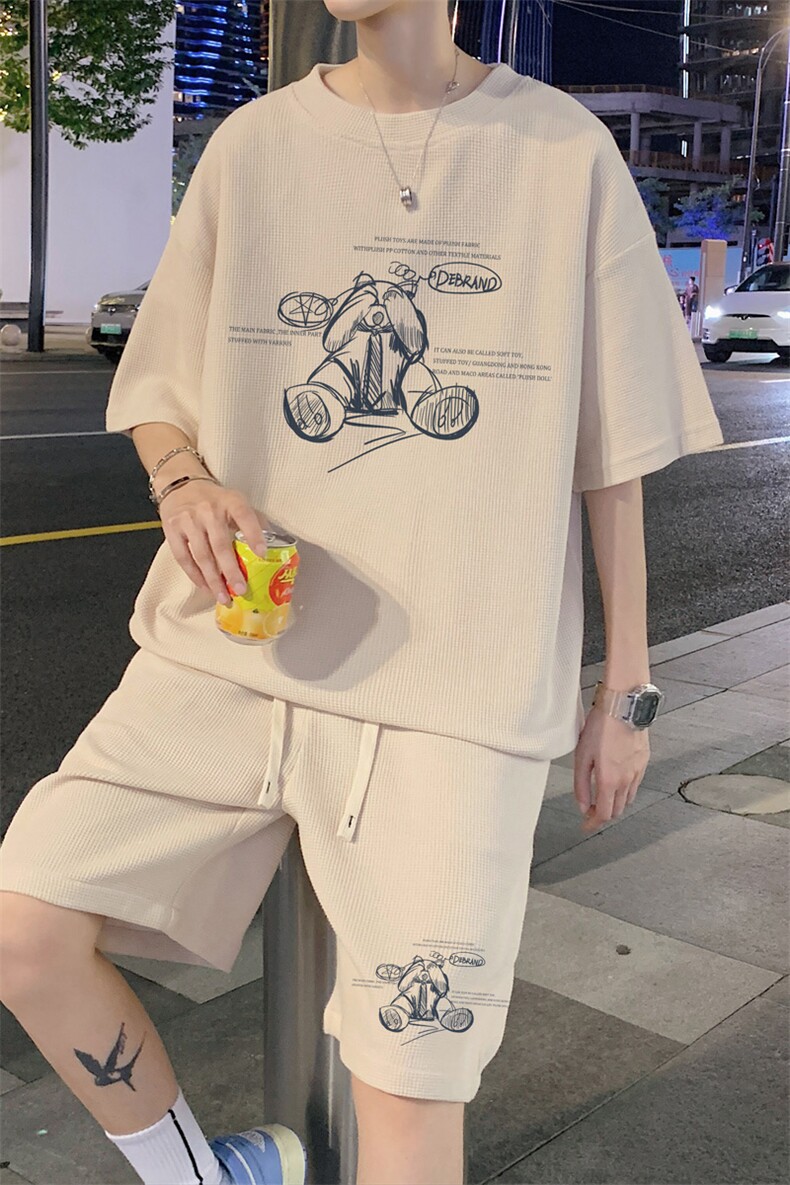 ！2023夏季男士华夫格短袖T恤套装潮流衣服一套HTZ13P50,男装T恤,电商B220