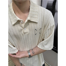 重磅肌理感坑条马吉拉刺绣夏季POLO衫男士短袖美式潮牌T恤P38，男装T恤，电商C306-1