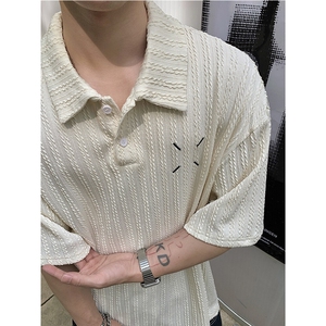 重磅肌理感坑条马吉拉刺绣夏季POLO衫男士短袖美式潮牌T恤P38图片