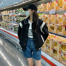 学院风撞色拼接小个子短外套女秋新款美式运动服棒球服夹克外套潮，女装短外套，一九零