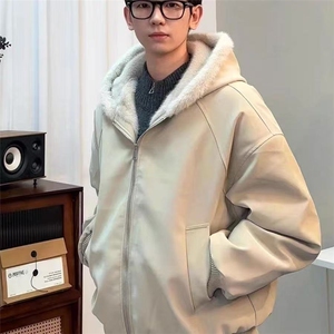 座山雕连帽棉服男女款冬季加绒加厚连帽皮衣棉衣美式外套图片