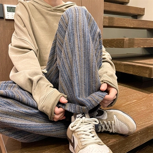8XL-M特大码呢料加绒裤男新年裤条纹卫裤休闲基础款K948P60加绒70,休闲卫裤怎么搭配好看图片
