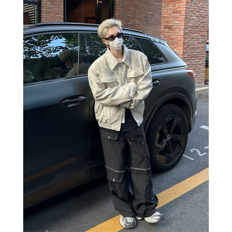 双拉链设计工装夹克男士秋季休闲宽松百搭上衣外套潮W9330/P80,男装夹克,星座506
