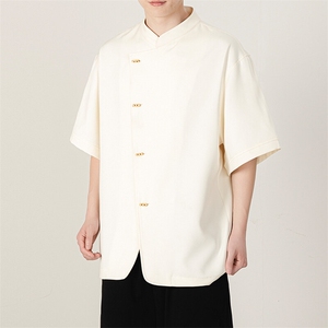 冰丝现货夏季新款风大码立领木头扣子短袖衬衫T2522-P60控89图片