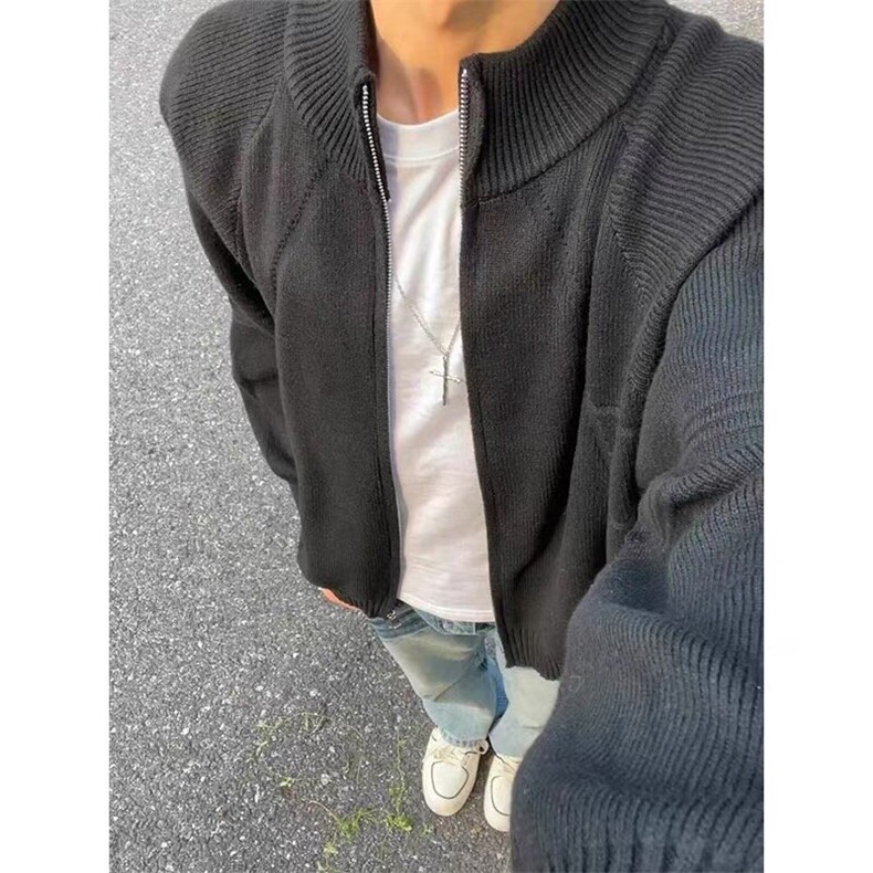 美式潮牌拉链开衫毛衣男女2025春秋冬季潮流宽松慵懒风针织衫外套,男装针织衫/毛衣,四季星座505