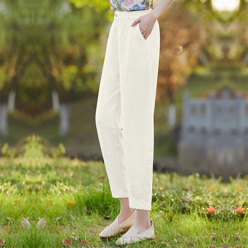 2026年夏季苎麻小脚裤苎麻棉,女装休闲裤,江南依恋