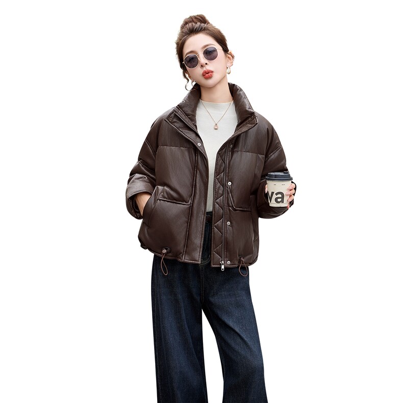 pu皮短款羽绒服女冬季2025新款小个子今年流行款加厚保暖外套立领,女装羽绒服,依万里