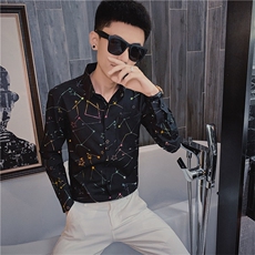 3秋长袖衬衫社会精神小伙亮色发型师个性潮男衬衣C301B-CS34，男装衬衫，电商C301B