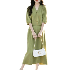 25春季新款羊毛套装女法式收褶温柔风两件套针织，女装套装/套裙，蒙特羊绒