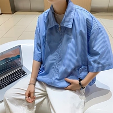 衬衫男韩版潮流短袖条纹痞子帅气2023夏季新款ins外套CY370-P41，男装衬衫，星座412-3