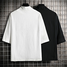 HF59099-P40风汉服男开衫外套七分袖道袍网格挂拍，男装民族服装，电商A040A
