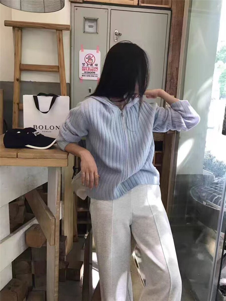 2025年秋季新款女士百搭坑条连帽开衫,针织衫/毛衣,恒恩羊绒