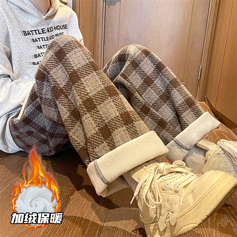 8XL-M 特大码加厚毛呢料格子休闲裤宽松直筒长裤子男裤毛呢裤K946图片