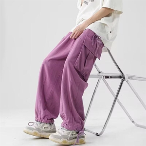 港风春款工装裤男女同款宽松多口袋束脚运动垂感休闲裤h737 P40图片