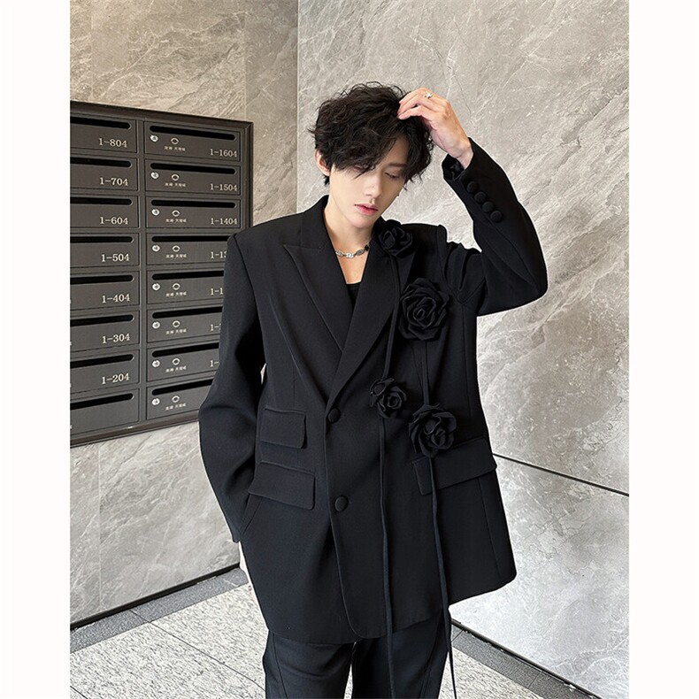 现货！25春季设计款黑色手工大玫瑰西装外套XZ106-P168，男装西服，电商B288