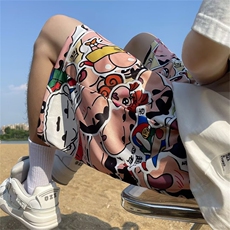 运动短裤男情侣沙滩裤休闲宽松阔腿裤五分裤夏季大裤衩DK556-P20，男装休闲裤，星座1008
