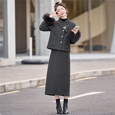 现货小香风羽绒服套装女高级感2025新款千金套装裙两件套冬季，女装套装/套裙，韩宇舍