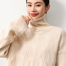 时尚百搭女纯澳毛大麻花高领羊毛衫显瘦保暖秋冬必备单品，女装羊毛衫，奢优羊绒