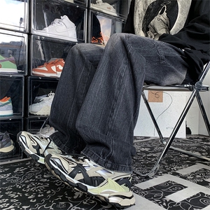 美式高街阔腿拖地裤宽松直筒长裤秋冬潮牌重磅牛仔裤男 K5554-P45图片