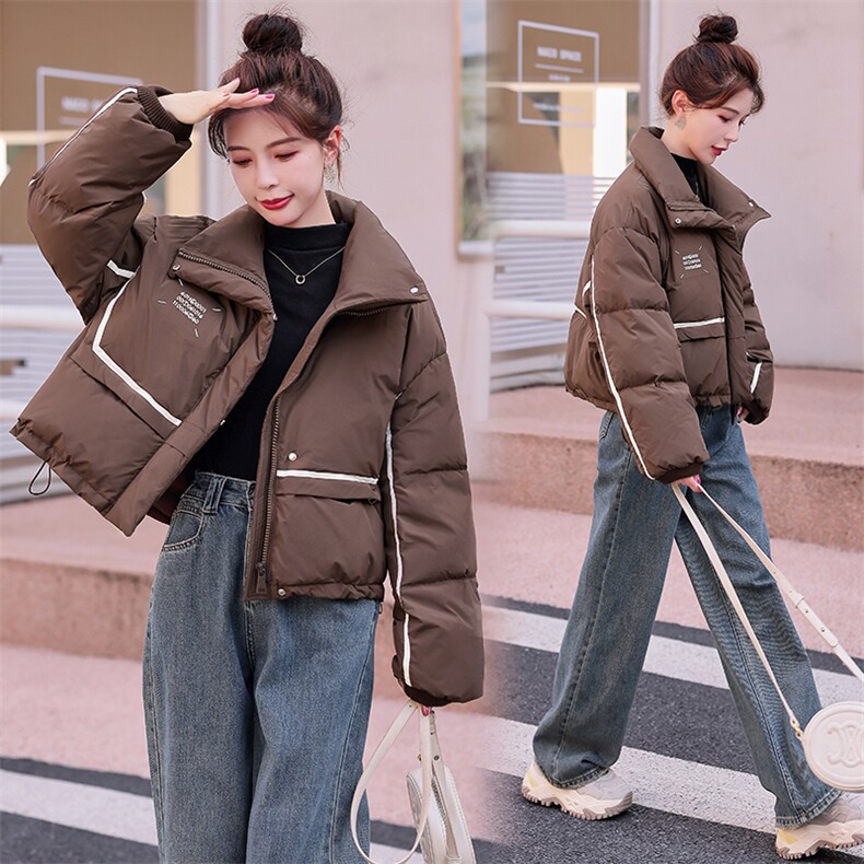 现货撞色羽绒服女短款2023冬季新款小个子加厚面包羽绒服,女装羽绒服,仟媚宠