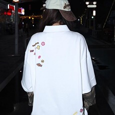卡通印花拼接迷彩长袖polo衫假两件春秋季情侣学院风卫衣WYT606，男装卫衣，星座516A