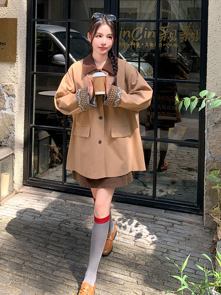 风衣女中长款2025年秋秋新款时尚百搭撞色拼接小个子时髦休闲外套,女装风衣,蝶眷