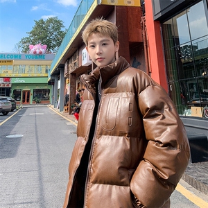 冬季美式立领pu皮钢印羽绒棉服男外套 M2881 P85 直播,男装棉衣,星座1904A-1