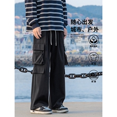 黑色工装裤秋季潮牌阔腿休闲长裤直筒宽松裤子男款K1230-特批-35，男装工装外套，星座718-1