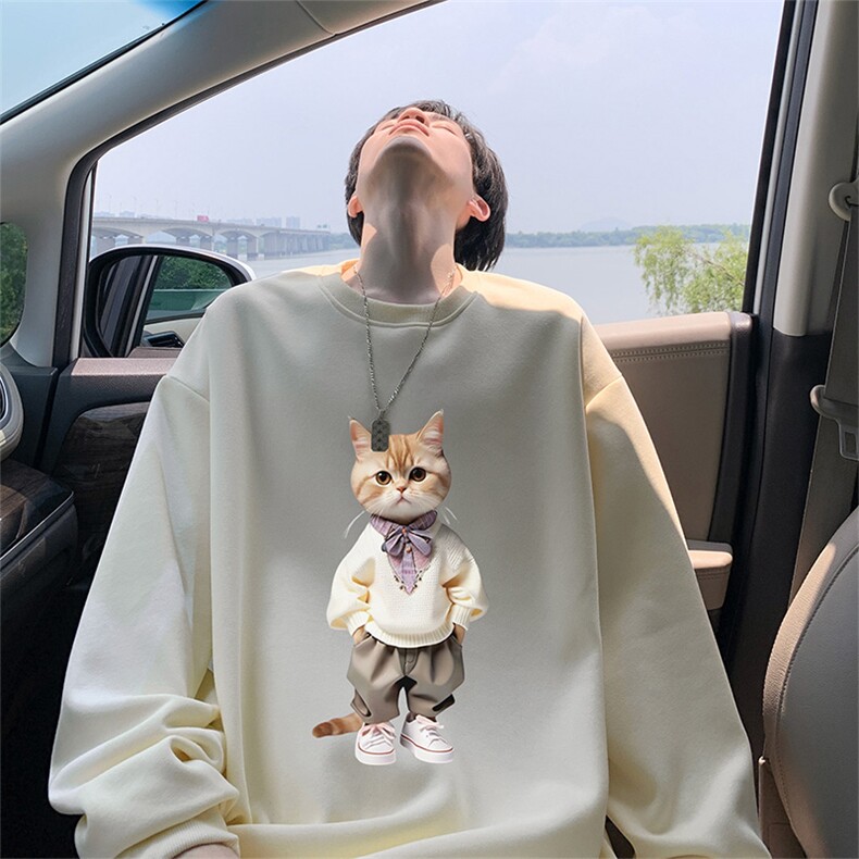 抖音品质秋季新款日系猫咪仿棉圆领卫衣wycm4048-特批28控49,男装卫衣,星座605(原A050)