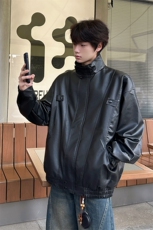8XL-M休闲复古皮衣男新款机车PU夹克美式街头立领外套PY861P95，男装皮衣，电商D206-1