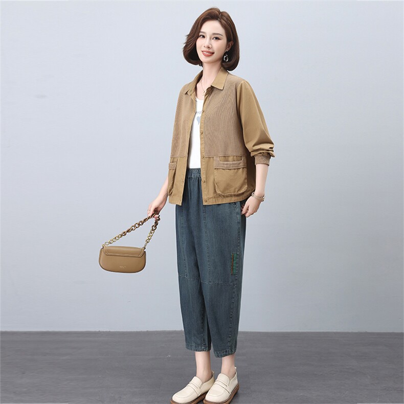 时尚休闲女装套装宽松显瘦长袖外套+牛仔裤两件套舒适百搭日常穿搭,女装套装/套裙,叶笙衣