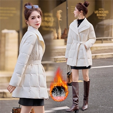 现货2025时尚简约气质翻领收腰显瘦简单大气一手长90白鸭绒羽绒服，女装羽绒服，火爆靓佳人