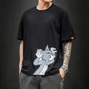2021夏季新日系大码男猫和老鼠已注册卡通印花短袖T恤T1058-P25图片