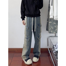 B221美式ins高街暗黑多口袋宽松工装牛仔裤LK23143-P80控108，男装牛仔裤，电商B221