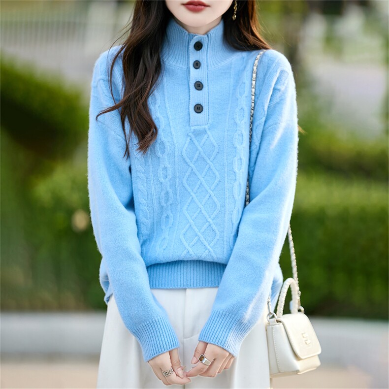 2025百搭时尚简约半高领半开羊绒衫，女装羊毛衫，哲奥羊绒