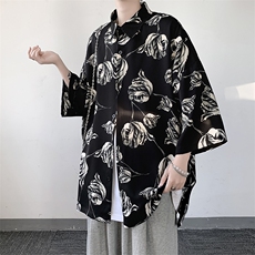 花色短袖衬衫港风日系设计感小众衬衣潮ins痞帅宽松A071-C41-P38，男装衬衫，电商A071