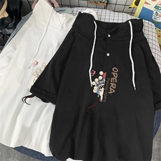 LD54161-P45连帽短袖t恤男大码胖子带帽五分袖中袖，男装T恤，电商A040